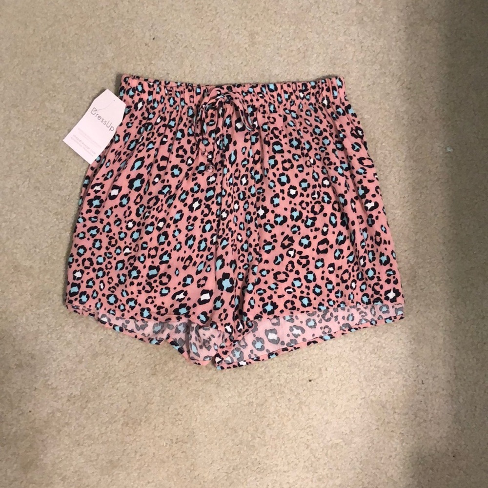 Pink and blue cheetah print shorts